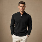 Henley Sweater Mock Neck Waffle Knit in Black – Tarlano Premium Menswear