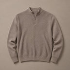 Henley Sweater Mock Neck Waffle Knit Brown and Gray – Product Photo