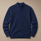 Henley Sweater Mock Neck Waffle Knit Navy – Product Photo