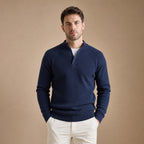 Henley Sweater Mock Neck Waffle Knit in Navy – Tarlano Premium Menswear