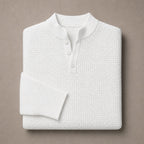 Henley Sweater Mock Neck Waffle Knit White – Product Photo