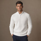 Henley Sweater Mock Neck Waffle Knit in White – Tarlano Premium Menswear