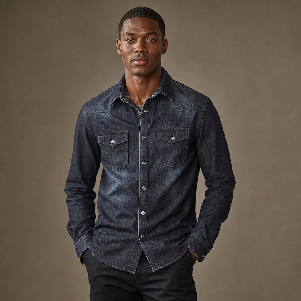 Denim Shirt Loose Fit Long Sleeve Dark Blue – Product Photo