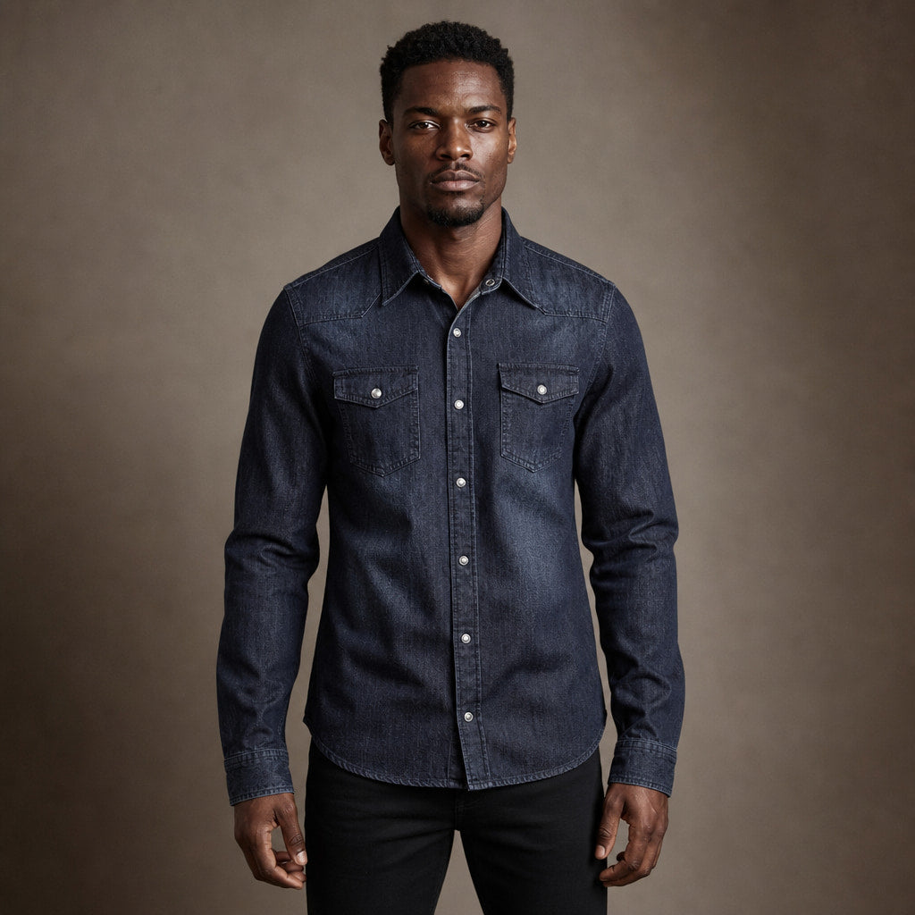 Denim Shirt Loose Fit Long Sleeve in Dark Blue – Tarlano Premium Menswear