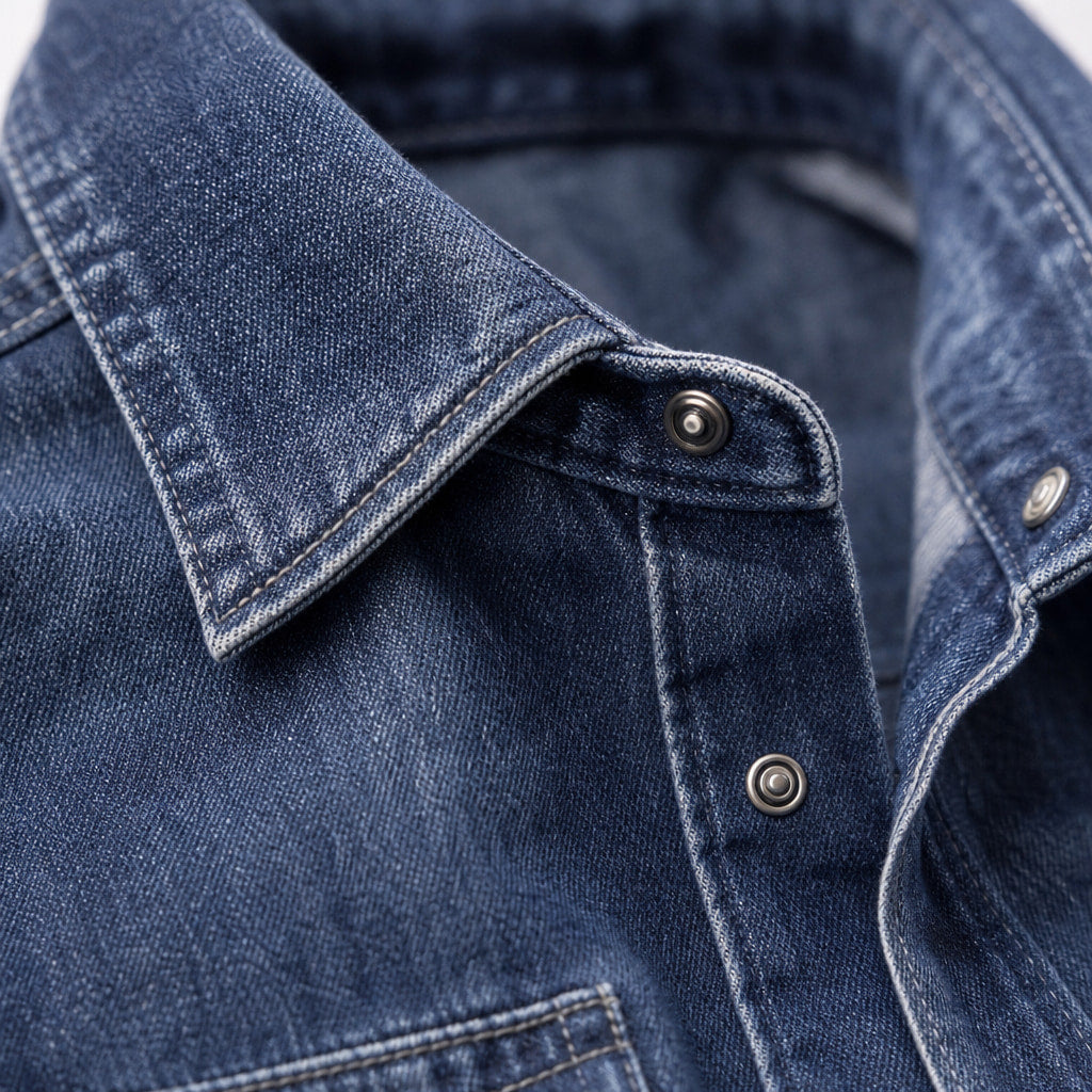 Denim Shirt Loose Fit Long Sleeve Denim Blue – Fabric and Detail Close-Up