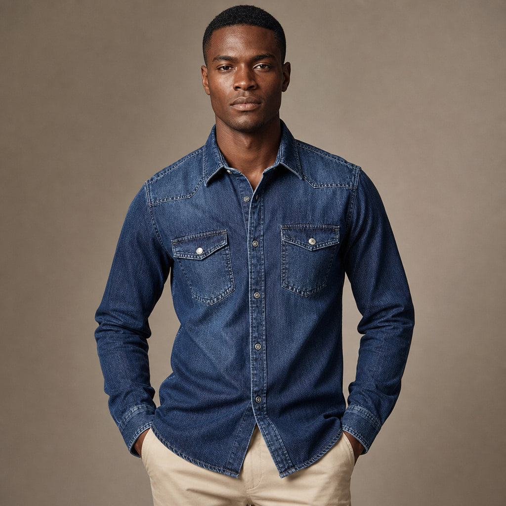 Denim Shirt Loose Fit Long Sleeve Denim Blue – Product Photo