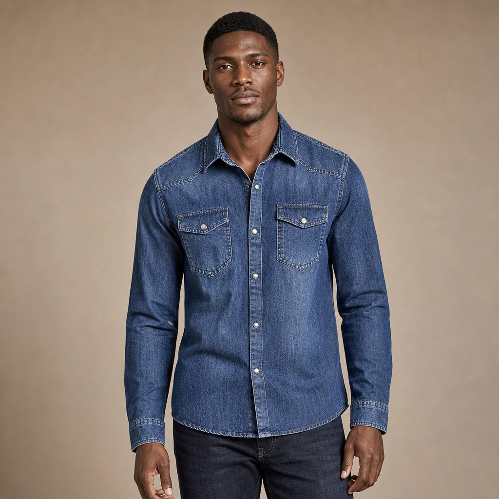 Denim Shirt Loose Fit Long Sleeve in Denim Blue – Tarlano Premium Menswear