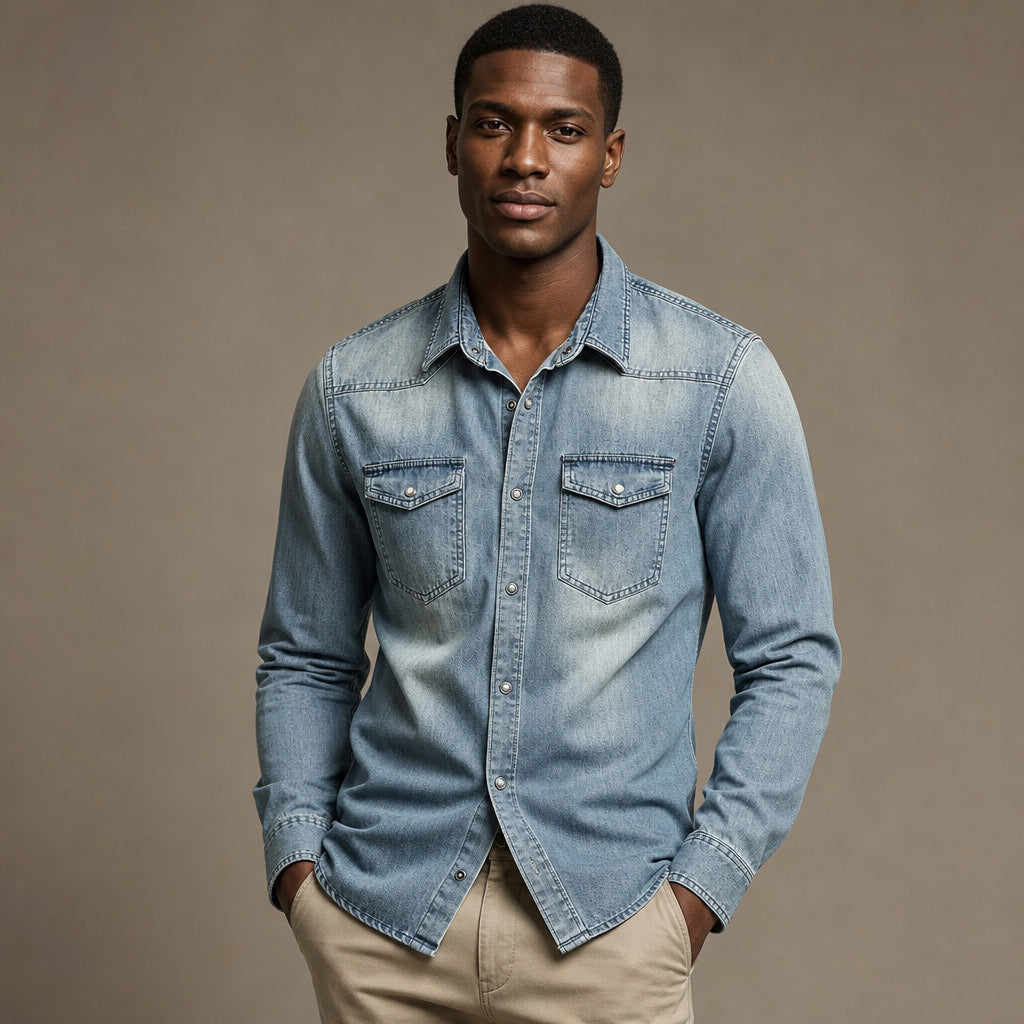 Denim Shirt Loose Fit Long Sleeve Vintage Blue – Product Photo
