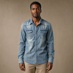 Denim Shirt Loose Fit Long Sleeve in Vintage Blue – Tarlano Premium Menswear
