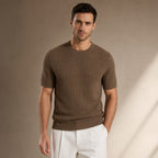 Waffle Knit T-Shirt Crew Neck in Brown – Tarlano Premium Menswear