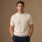 Waffle Knit T-Shirt Crew Neck in Cream – Tarlano Premium Menswear