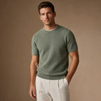 Waffle Knit T-Shirt Crew Neck Green – Side Angle View