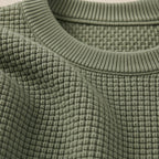 Waffle Knit T-Shirt Crew Neck Green – Fabric and Detail Close-Up