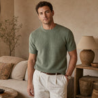 Waffle Knit T-Shirt Crew Neck Green – Styled Editorial Shot