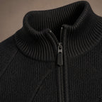 Quarter Zip Sweater Cotton Regular Fit Black – Fabric and Detail Close-Up