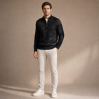 Quarter Zip Sweater Cotton Regular Fit Black – Full Look