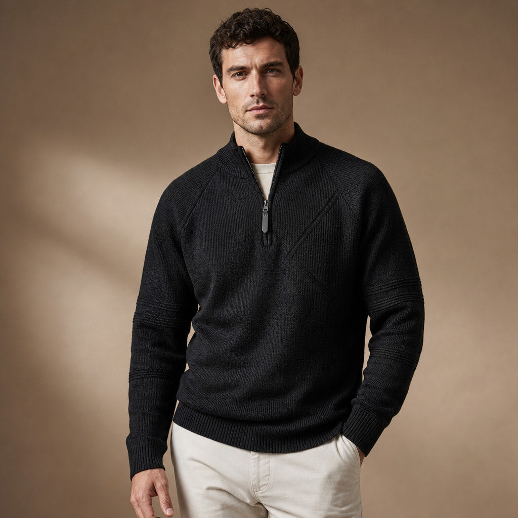 Quarter Zip Sweater Cotton Regular Fit Black – Product Photo