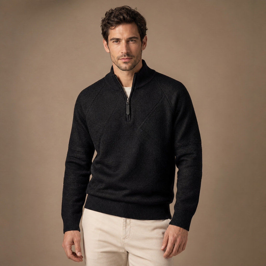 Quarter Zip Sweater Cotton Regular Fit in Black – Tarlano Premium Menswear