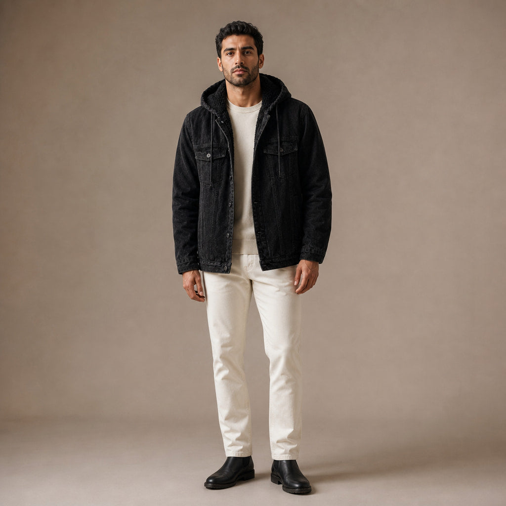 Denim Jacket Sherpa Lined in Black – Tarlano Premium Menswear