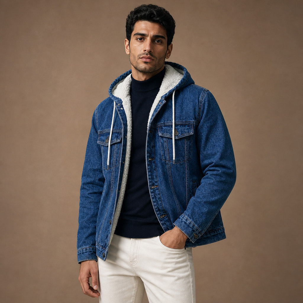 Denim Jacket Sherpa Lined Blue – Side Angle View