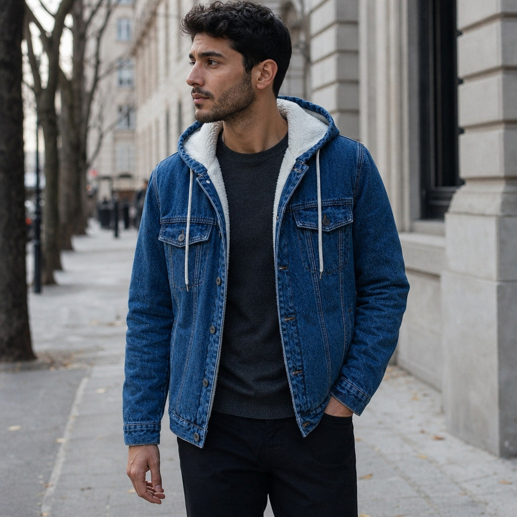 Denim Jacket Sherpa Lined Blue – Styled Editorial Shot