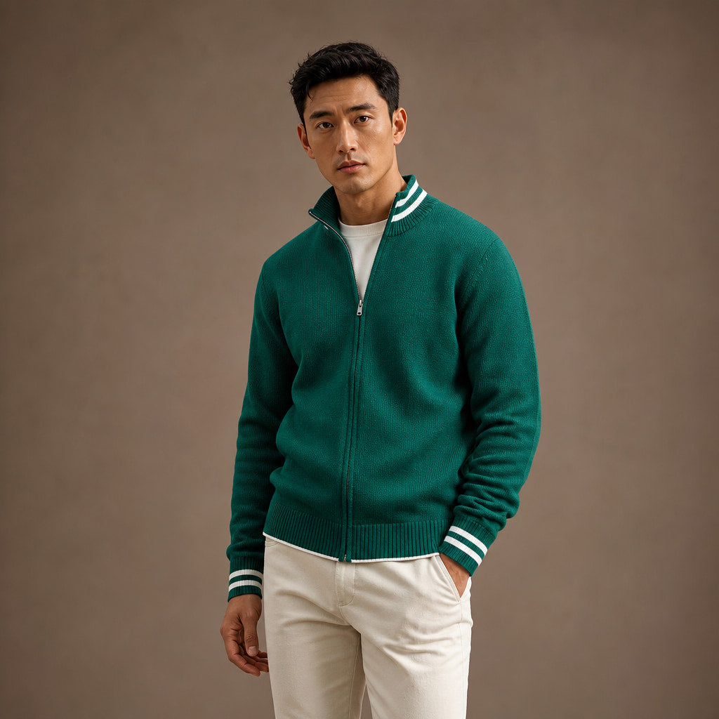Knit Tracksuit Stand Collar Emerald Emerald – Side Angle View