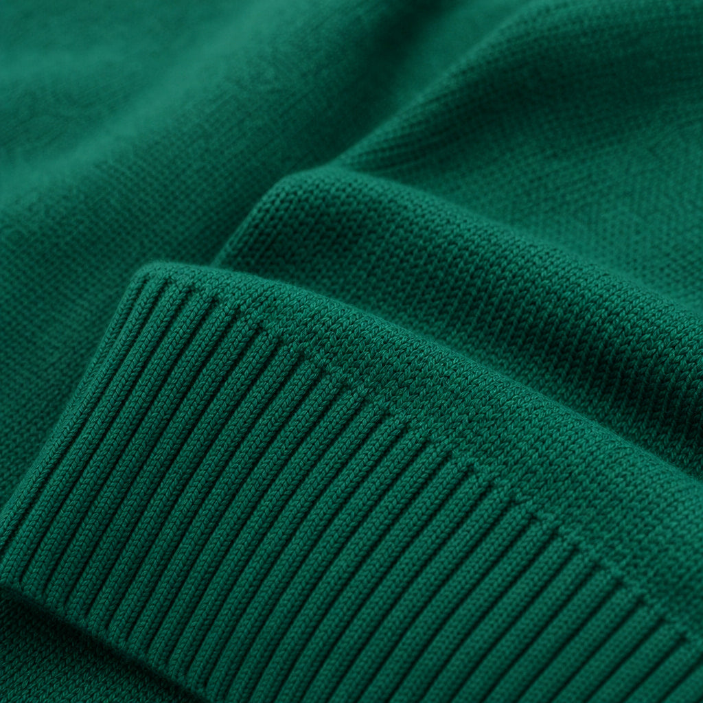 Knit Tracksuit Stand Collar Emerald Emerald – Fabric and Detail Close-Up