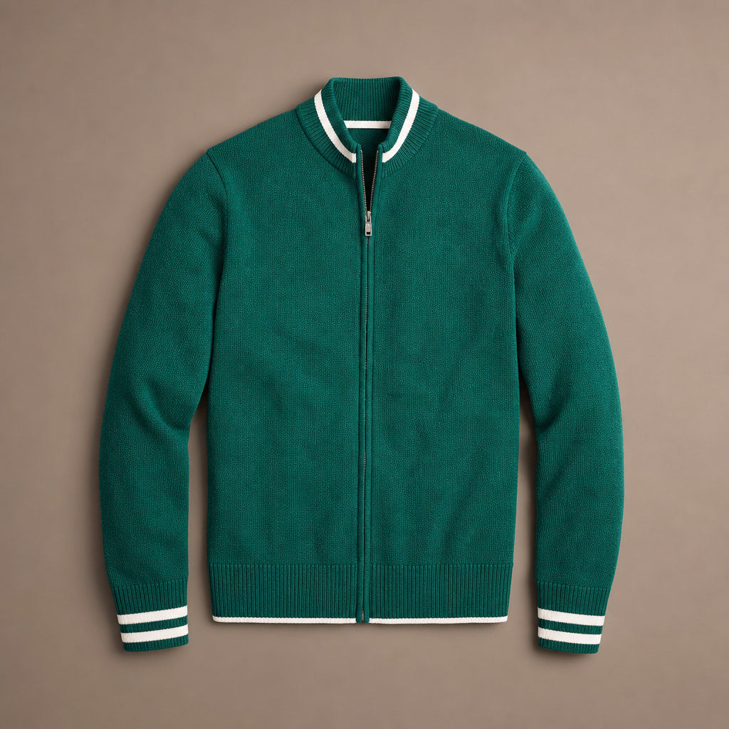 Knit Tracksuit Stand Collar Emerald Emerald – Product Photo