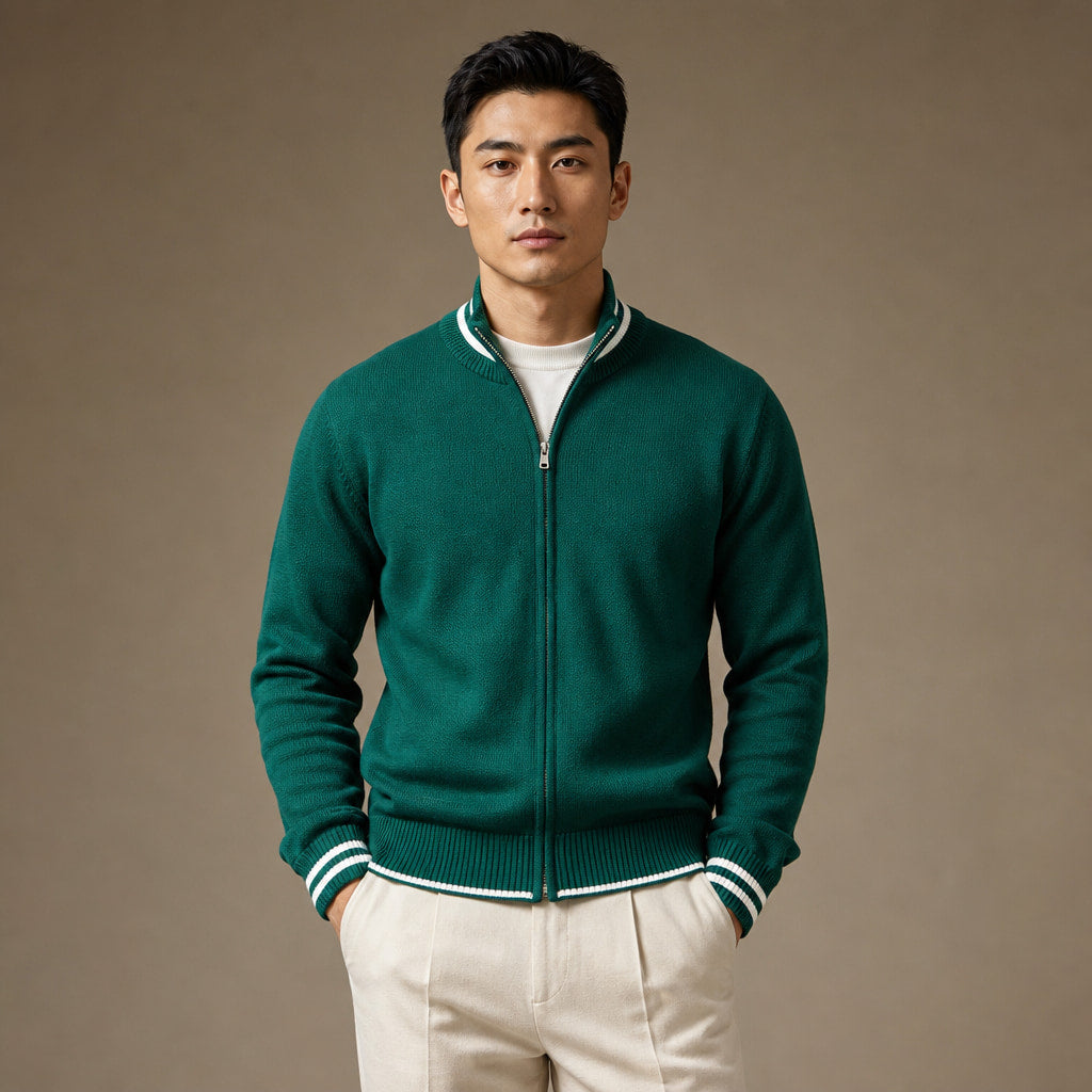 Knit Tracksuit Stand Collar Emerald in Emerald – Tarlano Premium Menswear