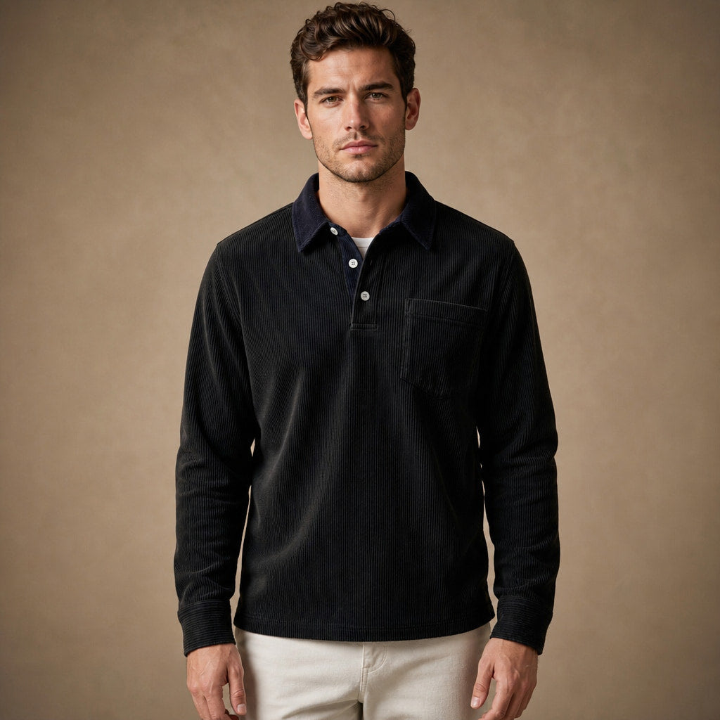 Polo Shirt Corduroy Long Sleeve in Black – Tarlano Premium Menswear
