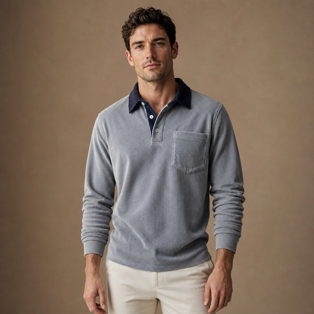 Polo Shirt Corduroy Long Sleeve in Gray – Tarlano Premium Menswear