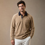Polo Shirt Corduroy Long Sleeve Khaki – Product Photo