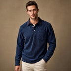 Polo Shirt Corduroy Long Sleeve Navy Blue – Product Photo