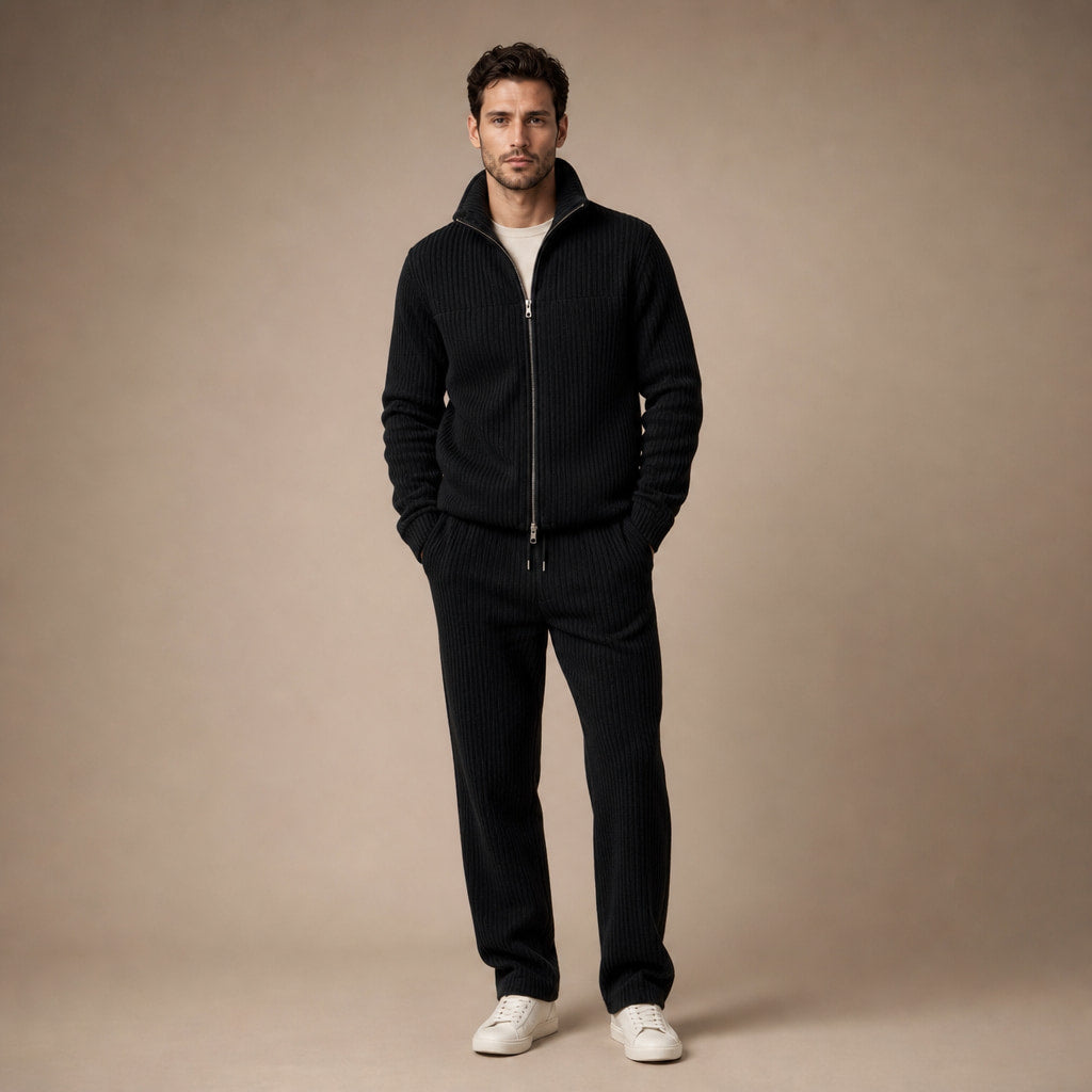 3 Piece Set Corduroy Effect Padded Gilet in Black – Tarlano Premium Menswear
