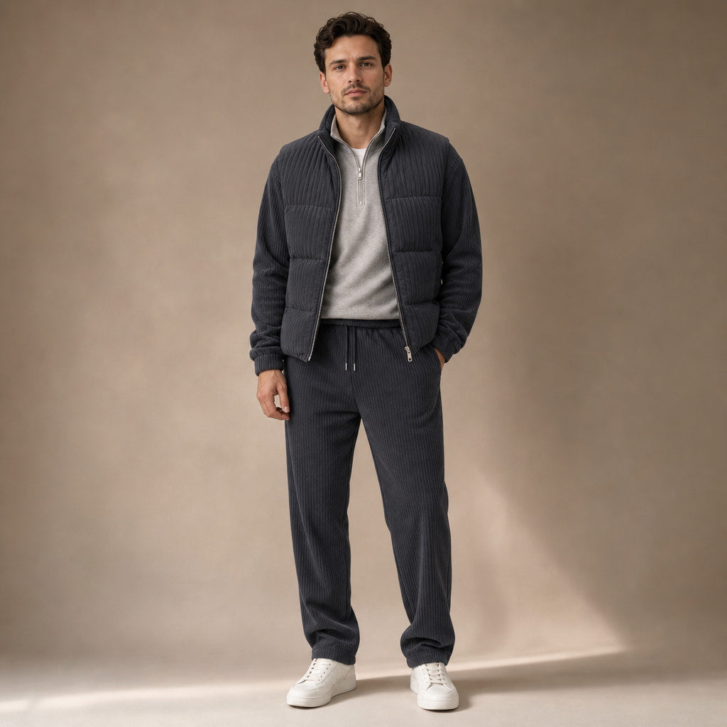 3 Piece Set Corduroy Effect Padded Gilet Graphite – Product Photo