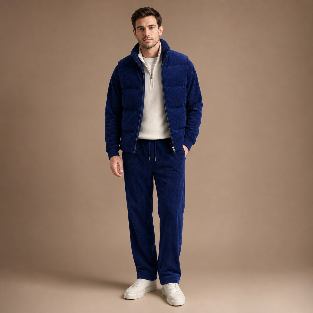 3 Piece Set Corduroy Effect Padded Gilet Navy – Product Photo