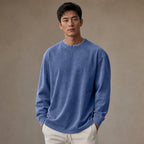 Long Sleeve Shirt Crew Neck Relaxed Fit Blue – Product Photo