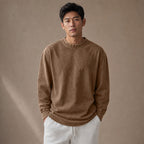 Long Sleeve Shirt Crew Neck Relaxed Fit Brown – Product Photo