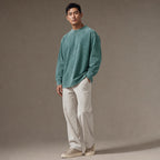 Long Sleeve Shirt Crew Neck Relaxed Fit Green – Side Angle View