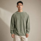 Long Sleeve Shirt Crew Neck Relaxed Fit in Military Green – Tarlano Premium Menswear