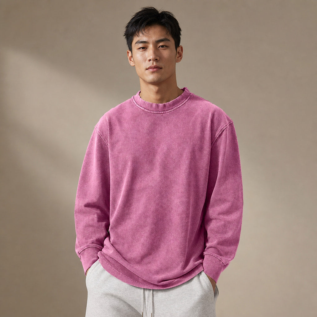 Long Sleeve Shirt Crew Neck Relaxed Fit Pink – Product Photo