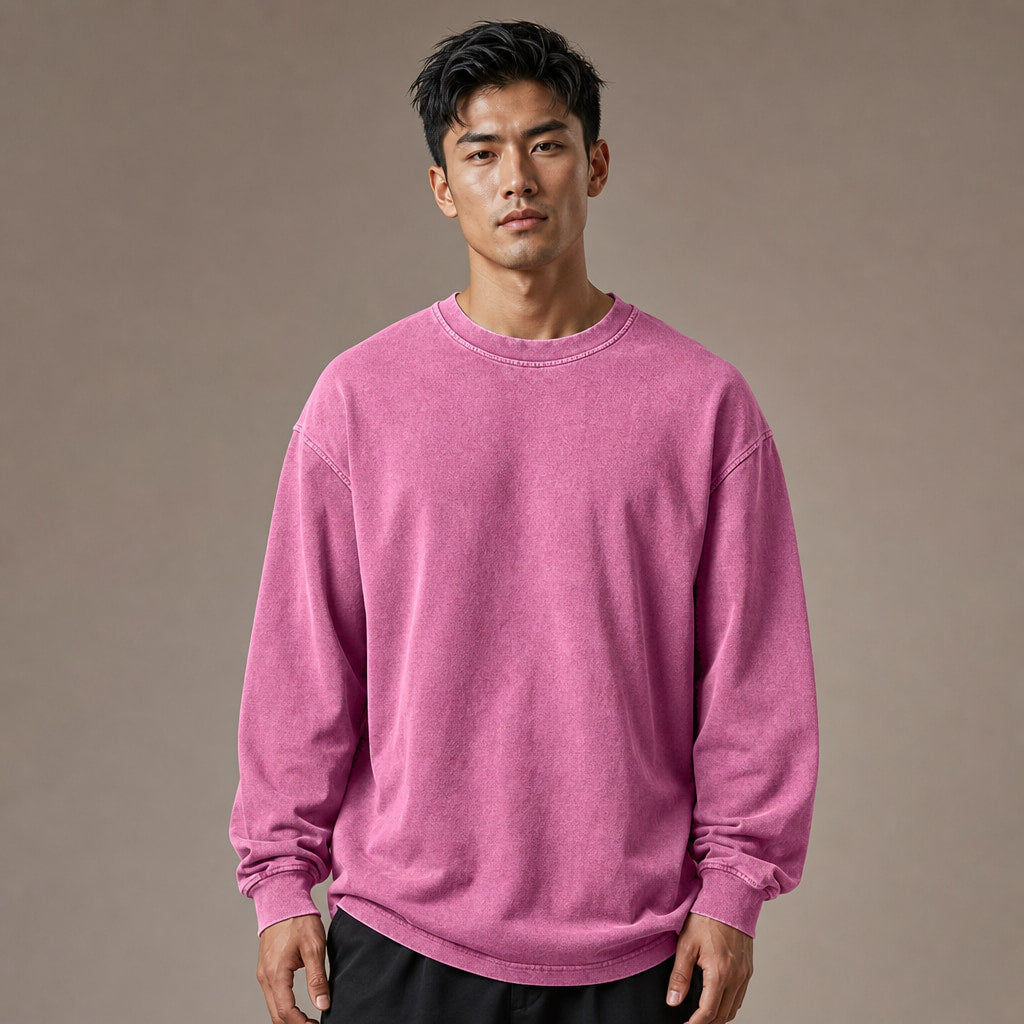 Long Sleeve Shirt Crew Neck Relaxed Fit in Pink – Tarlano Premium Menswear