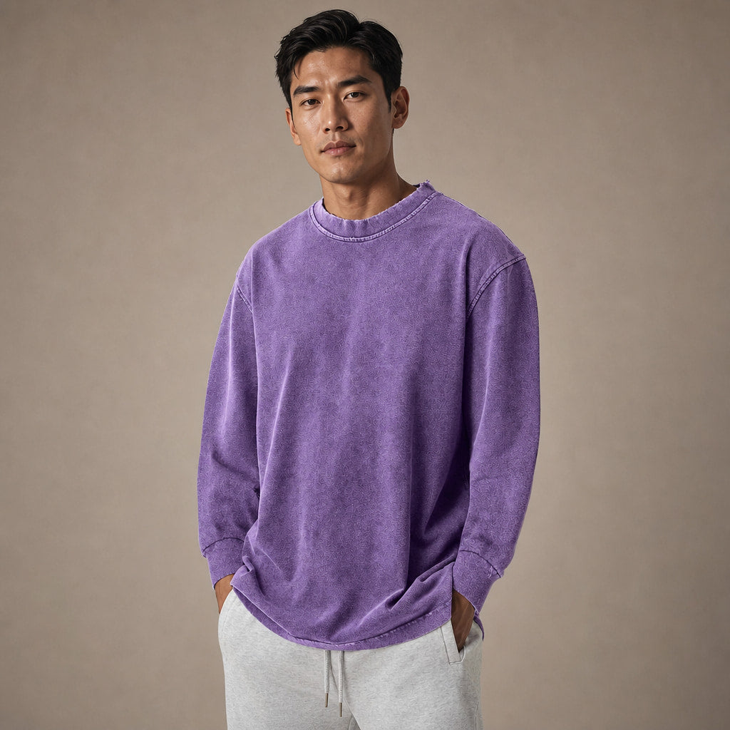 Long Sleeve Shirt Crew Neck Relaxed Fit Purple – Product Photo