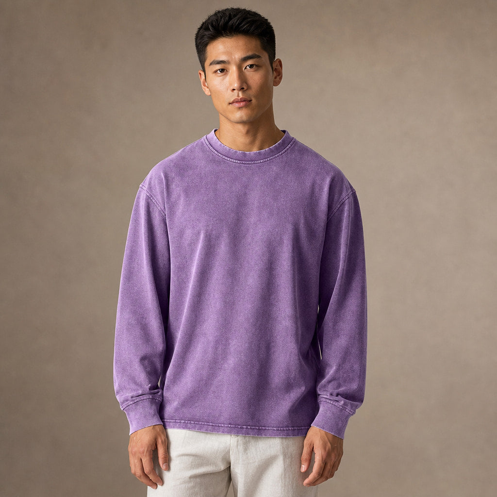 Long Sleeve Shirt Crew Neck Relaxed Fit in Purple – Tarlano Premium Menswear