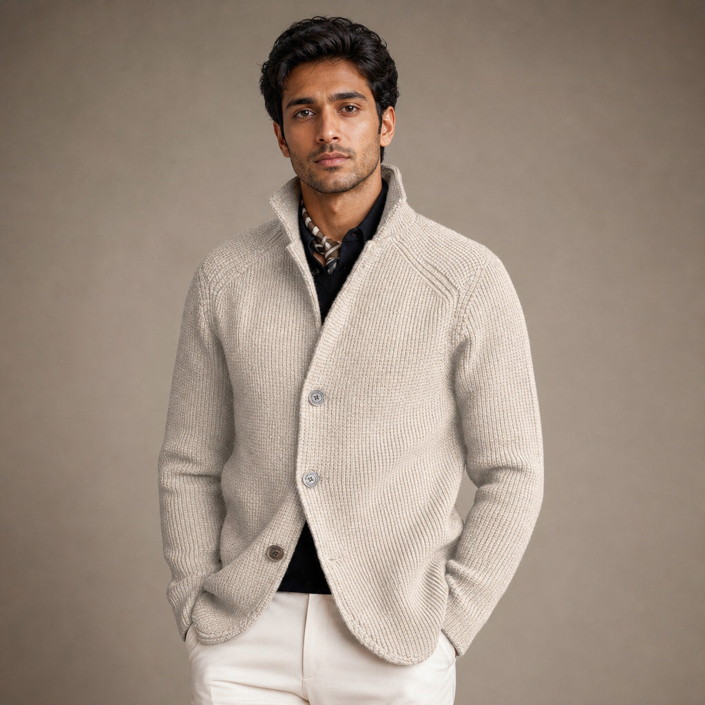 Cardigan Button Front Knit Relaxed Fit in Beige – Tarlano Premium Menswear