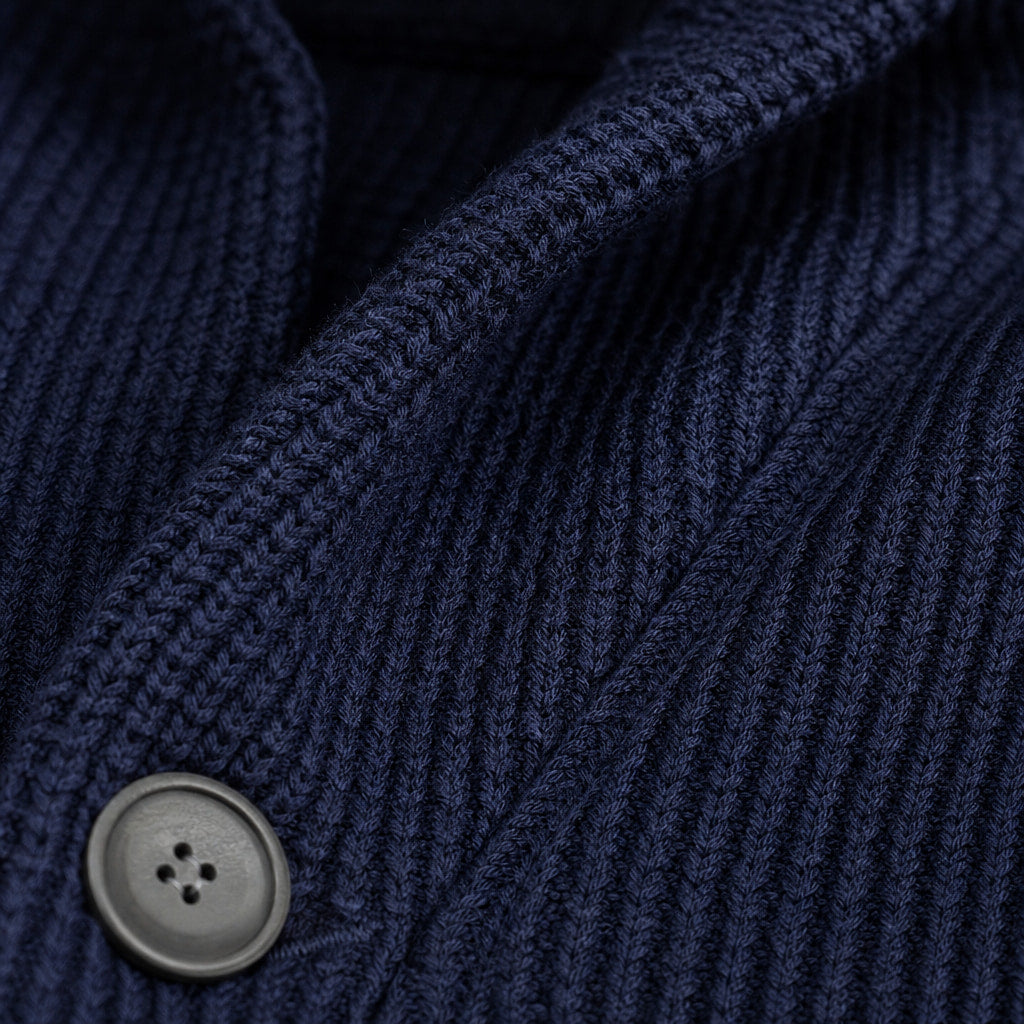 Cardigan Button Front Knit Relaxed Fit Blue – Fabric and Detail Close-Up