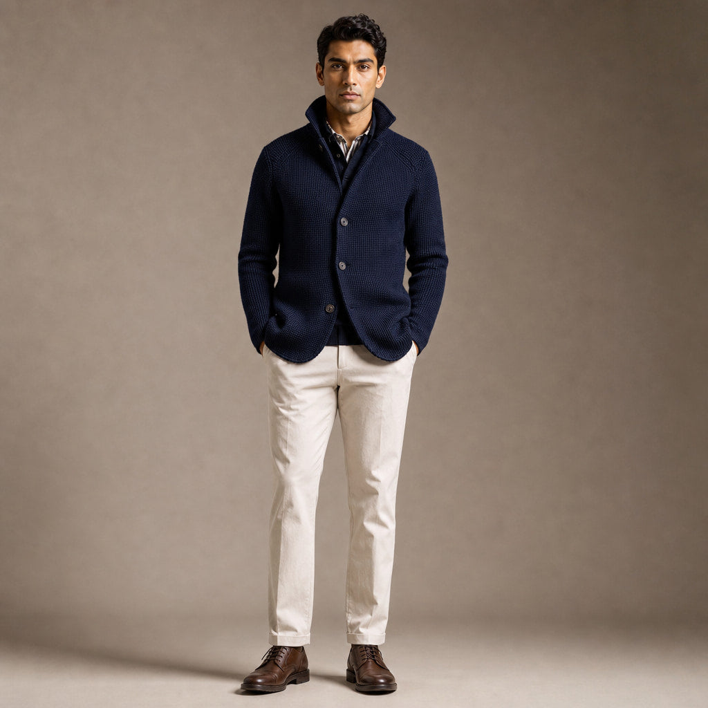 Cardigan Button Front Knit Relaxed Fit Blue – Full Look