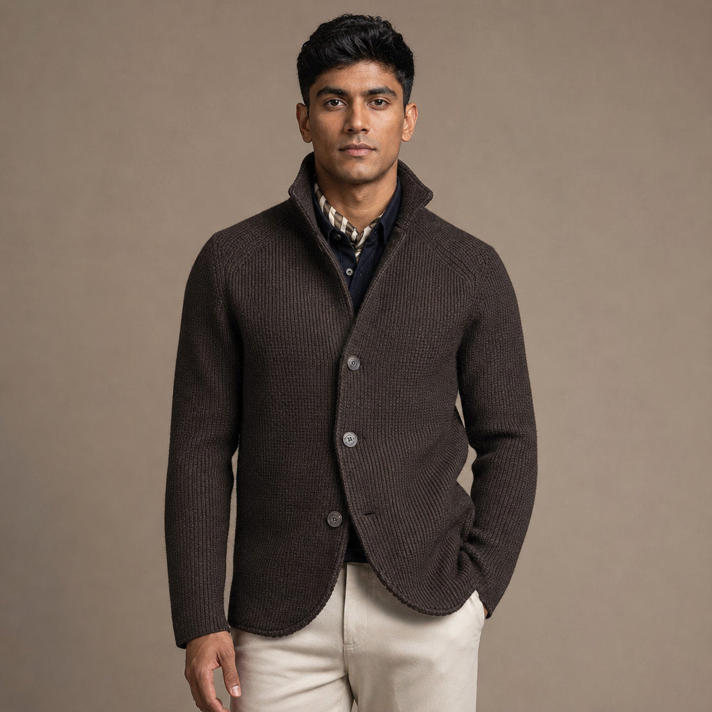 Cardigan Button Front Knit Relaxed Fit in Brown – Tarlano Premium Menswear
