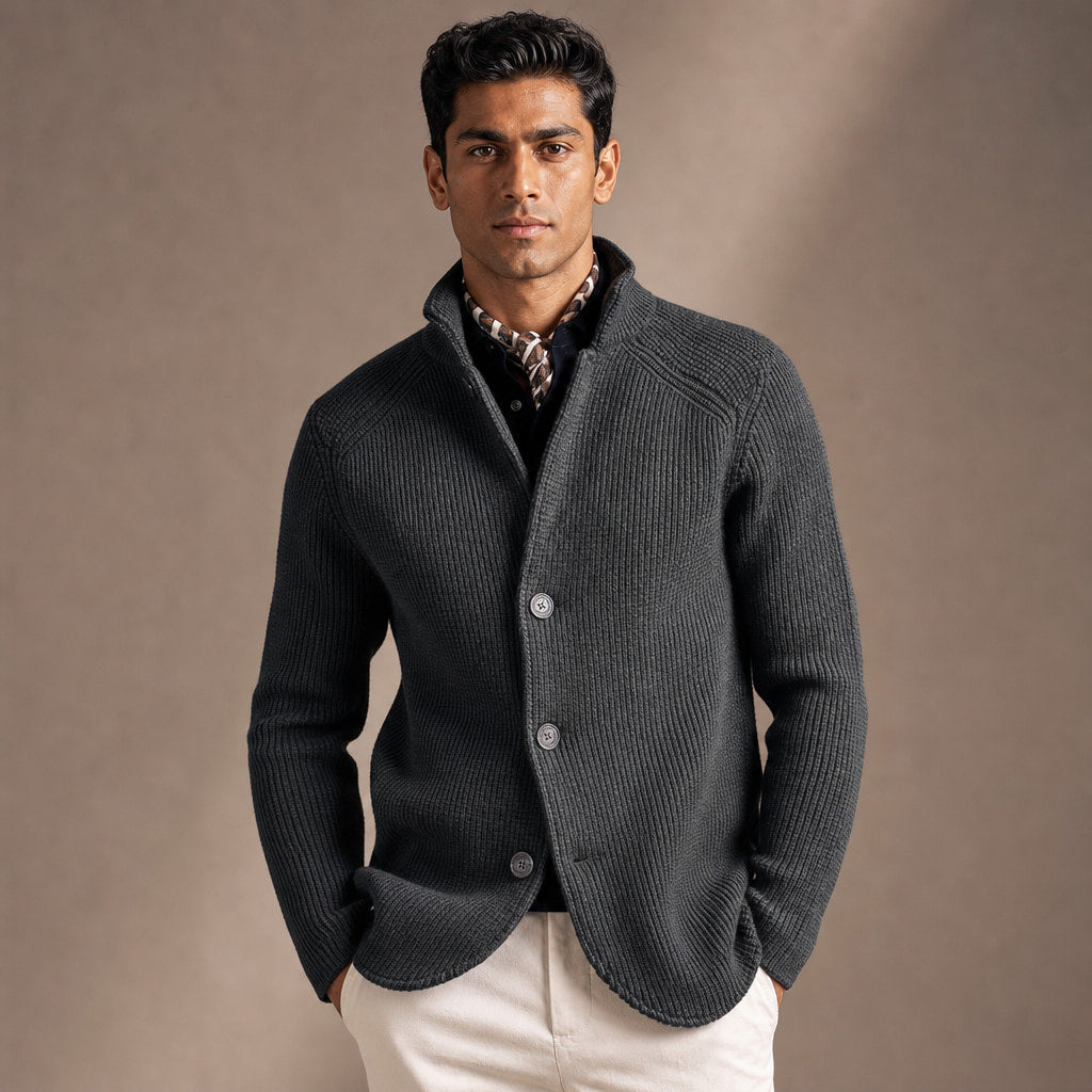 Cardigan Button Front Knit Relaxed Fit in Gray – Tarlano Premium Menswear