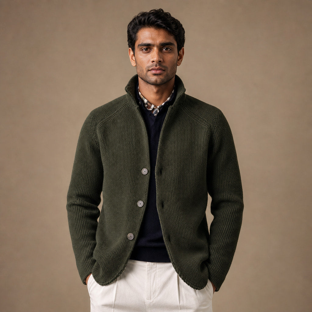 Cardigan Button Front Knit Relaxed Fit in Green – Tarlano Premium Menswear